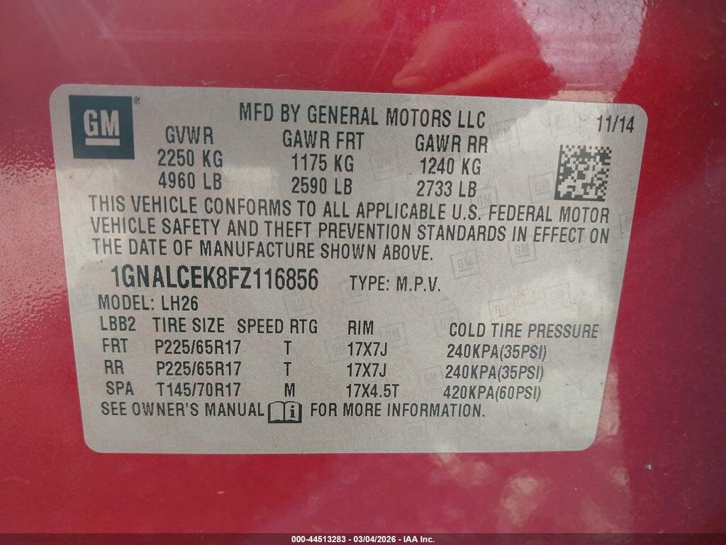 1GNALCEK8FZ116856 2015 CHEVROLET EQUINOX photo no. 9