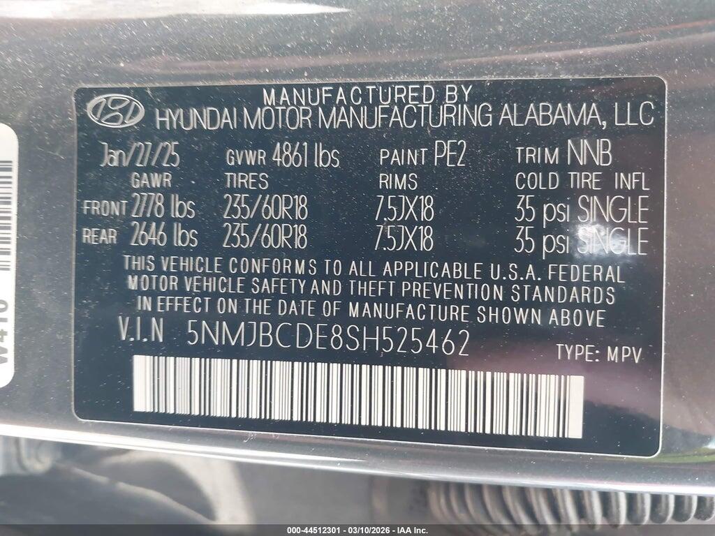 5NMJBCDE8SH525462 2025 HYUNDAI TUCSON photo no. 9