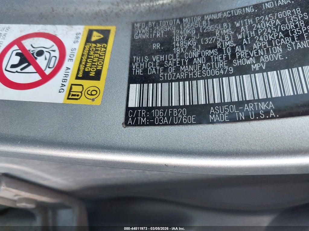 5TDZARFH3ES006479 2014 TOYOTA HIGHLANDER photo no. 9