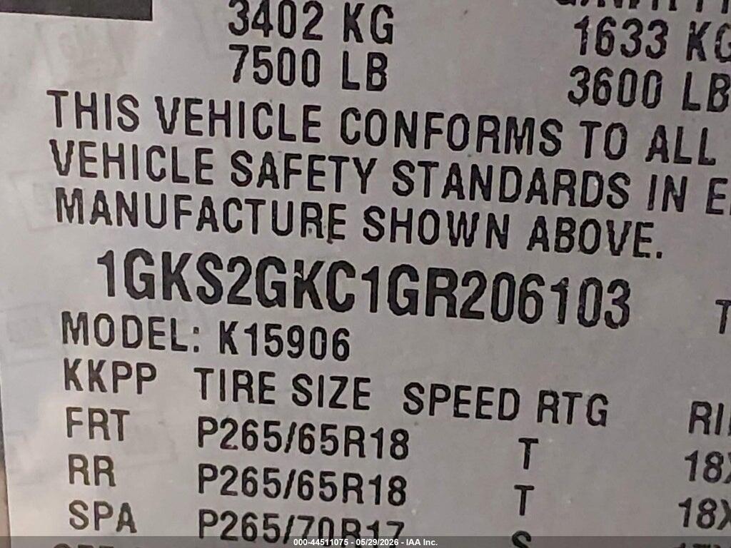 1GKS2GKC1GR206103 2016 GMC YUKON XL photo no. 9