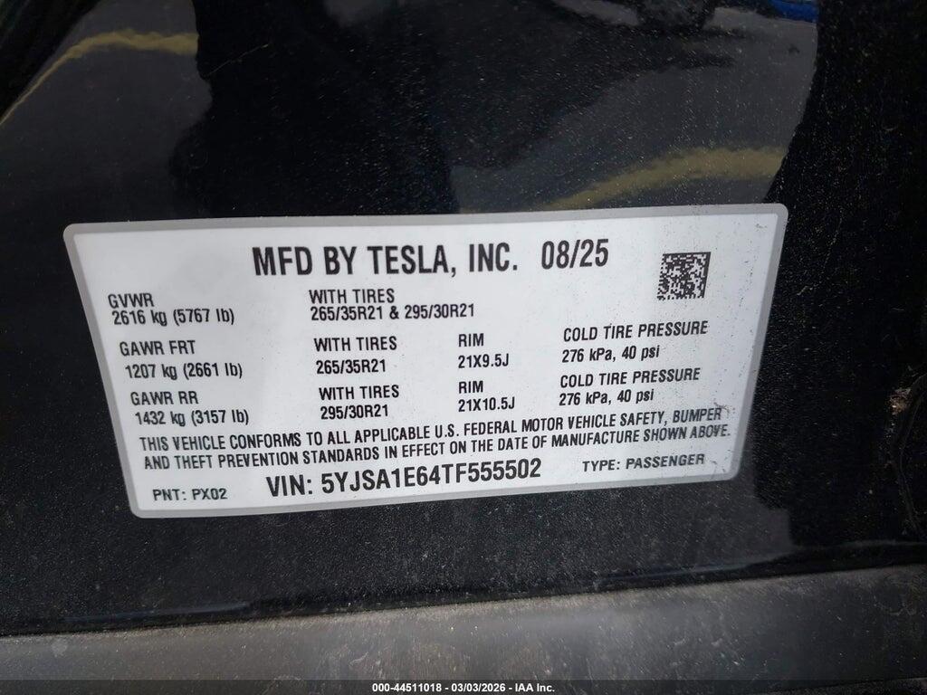 5YJSA1E64TF555502 2026 TESLA MODEL S photo no. 9