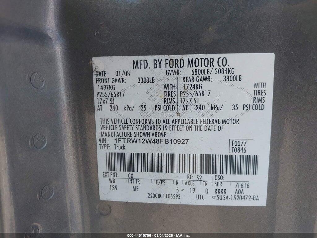 1FTRW12W48FB10927 2008 FORD F-150 photo no. 9