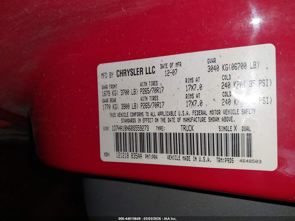 1D7HA18N68S559273 2008 DODGE RAM 1500 photo no. 9