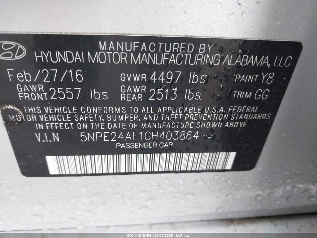5NPE24AF1GH403864 2016 HYUNDAI SONATA photo no. 9