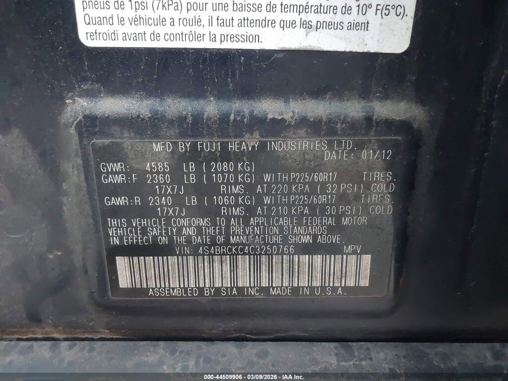 4S4BRCKC4C3250766 2012 SUBARU OUTBACK photo no. 9
