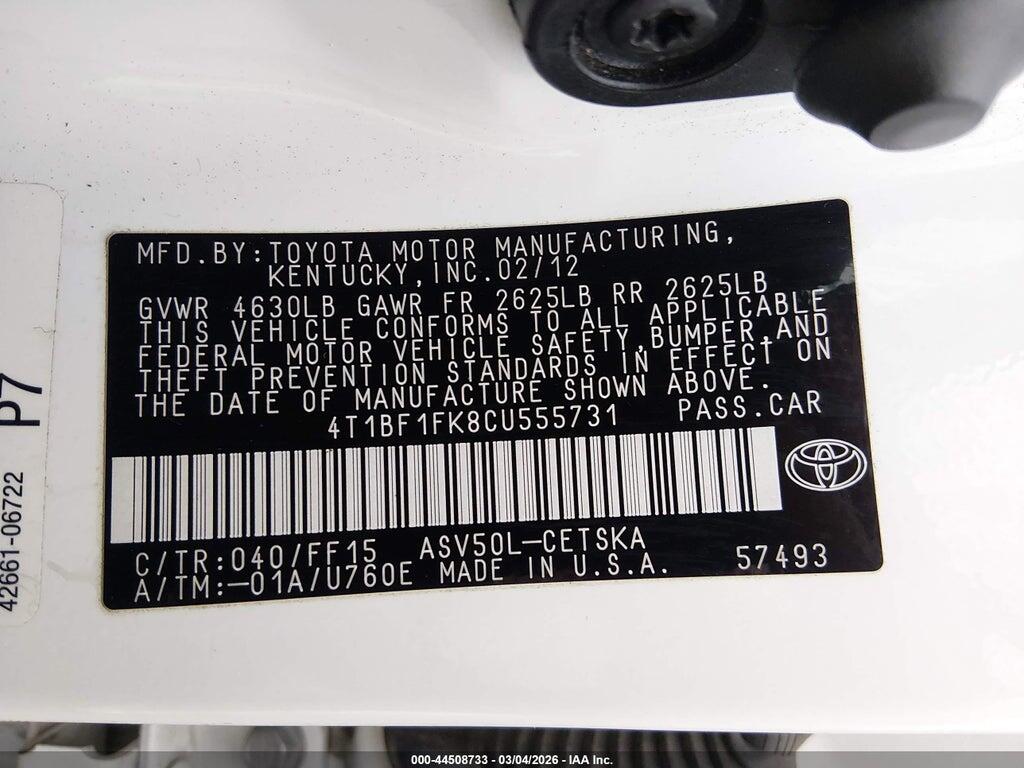 4T1BF1FK8CU555731 2012 TOYOTA CAMRY photo no. 9