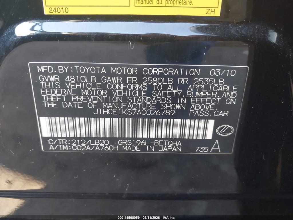 JTHCE1KS7A0026789 2010 LEXUS GS 350 photo no. 9