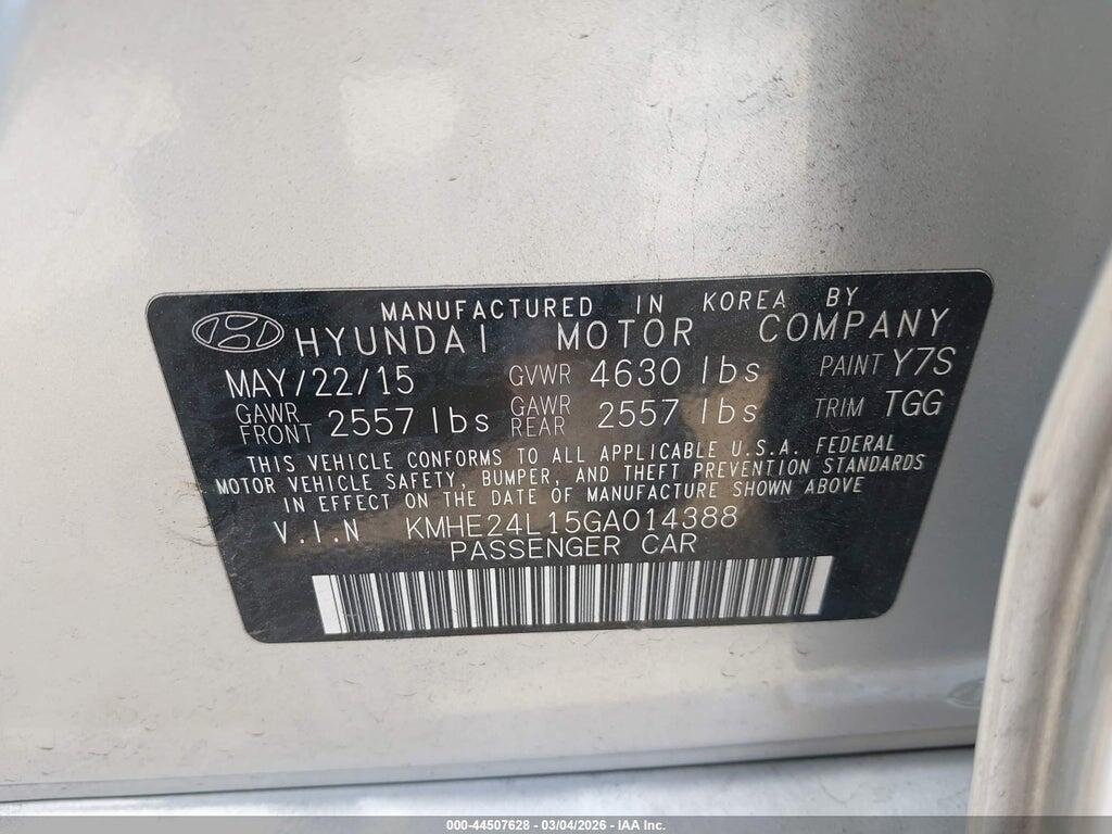 KMHE24L15GA014388 2016 HYUNDAI SONATA HYBRID photo no. 9