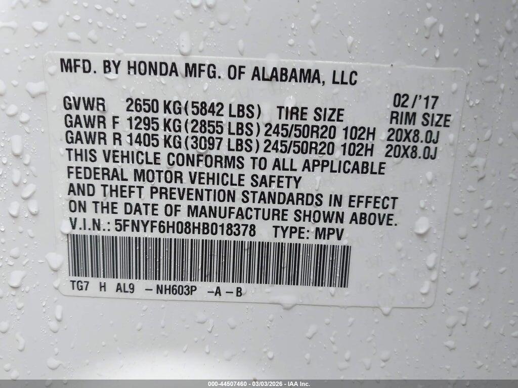 5FNYF6H08HB018378 2017 HONDA PILOT photo no. 9