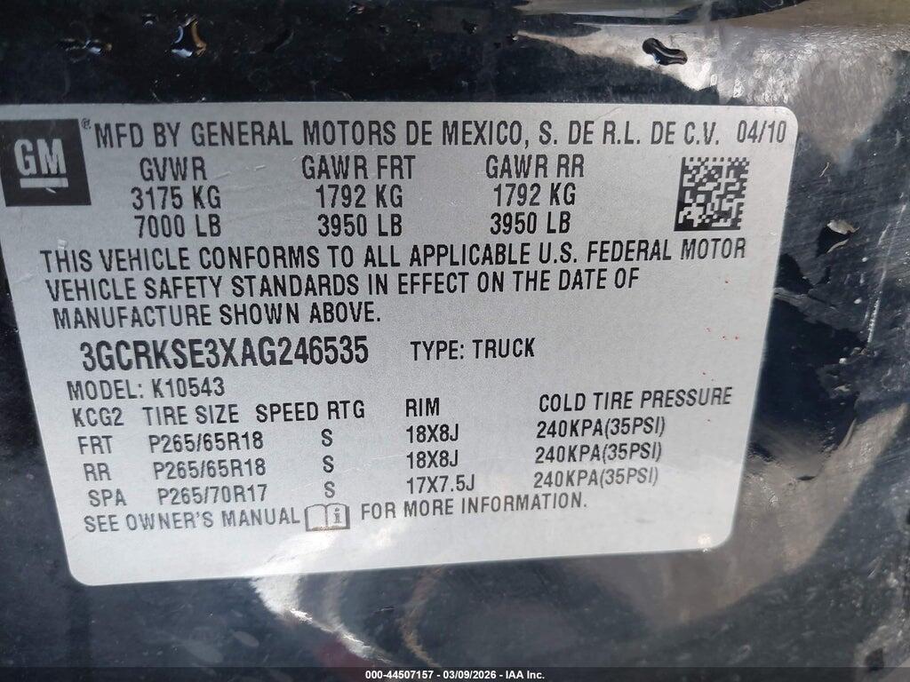 3GCRKSE3XAG246535 2010 CHEVROLET SILVERADO 1500 photo no. 9