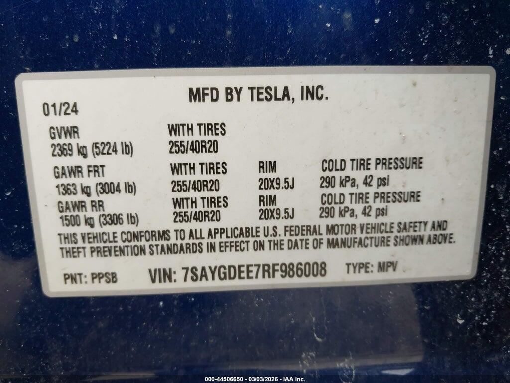 7SAYGDEE7RF986008 2024 TESLA MODEL Y photo no. 9