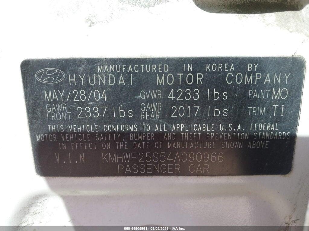 KMHWF25S54A090966 2004 HYUNDAI SONATA photo no. 9