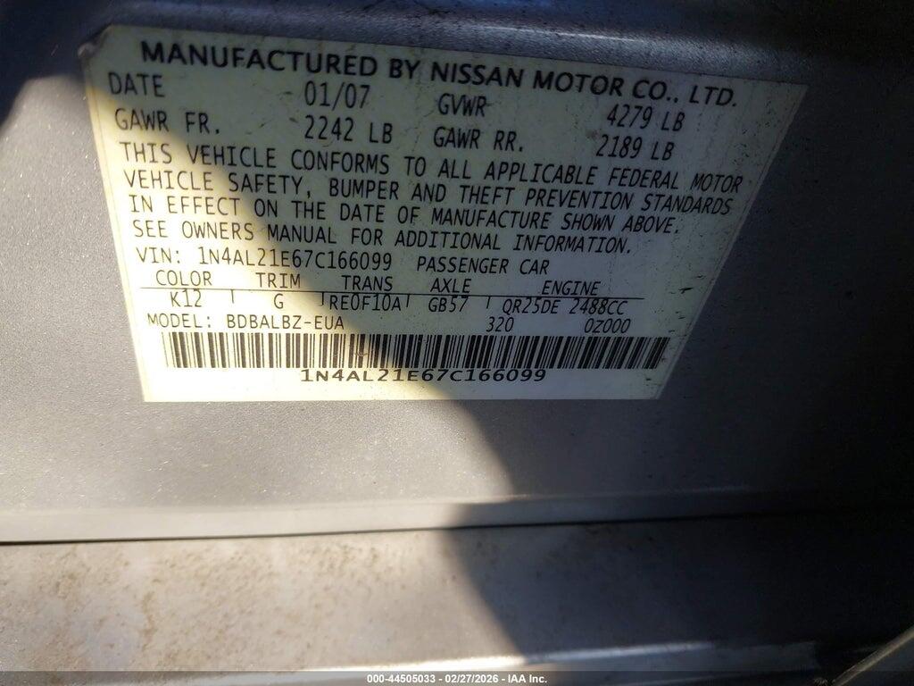 1N4AL21E67C166099 2007 NISSAN ALTIMA photo no. 9
