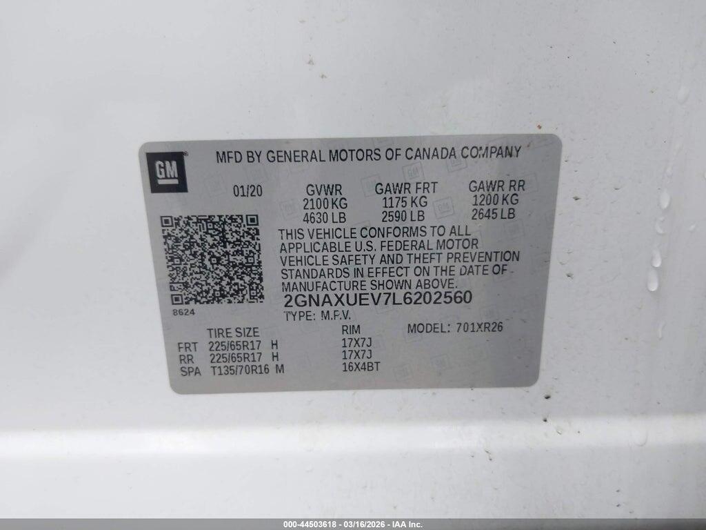 2GNAXUEV7L6202560 2020 CHEVROLET EQUINOX photo no. 9