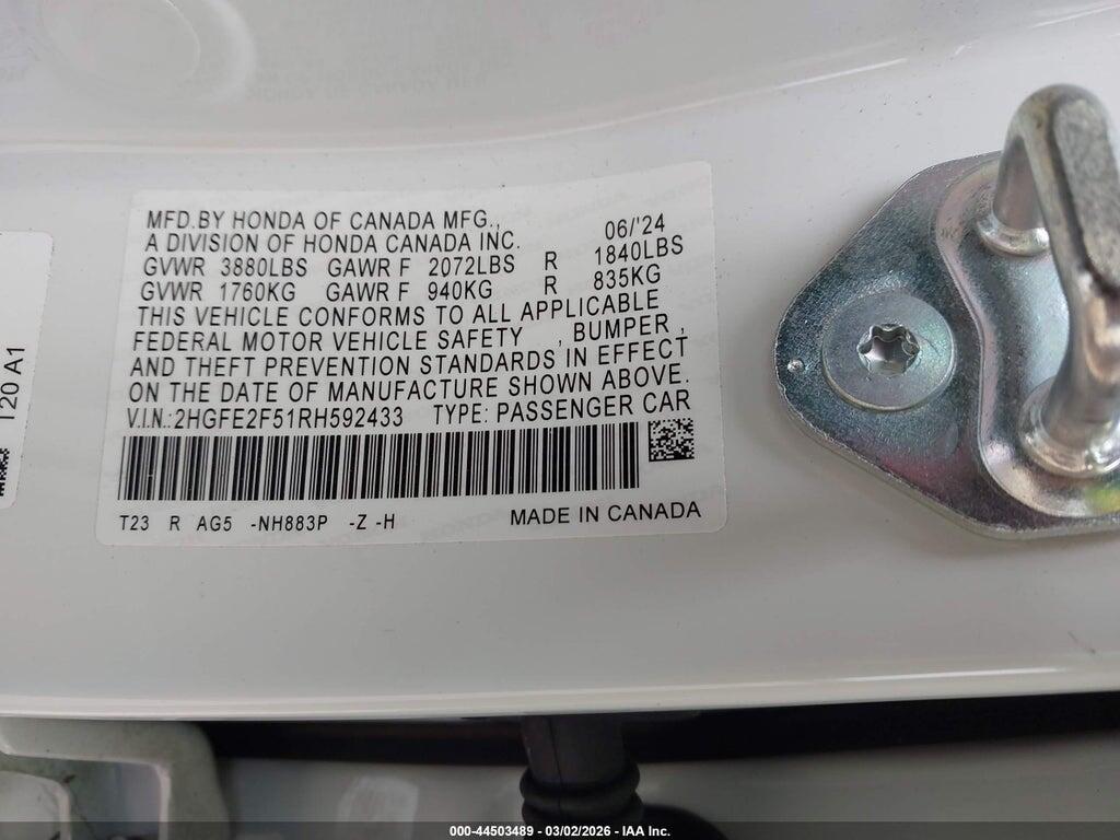 2HGFE2F51RH592433 2024 HONDA CIVIC photo no. 9