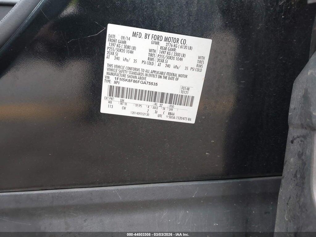 1FM5K8F86FGA75535 2015 FORD EXPLORER photo no. 9