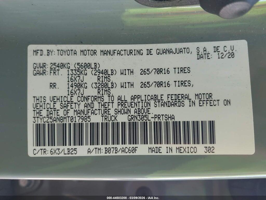 3TYCZ5AN8MT017985 2021 TOYOTA TACOMA photo no. 9