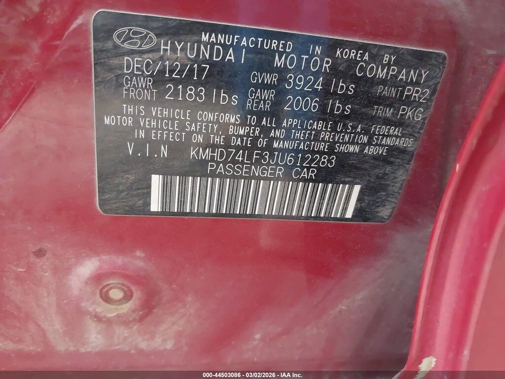 KMHD74LF3JU612283 2018 HYUNDAI ELANTRA photo no. 9