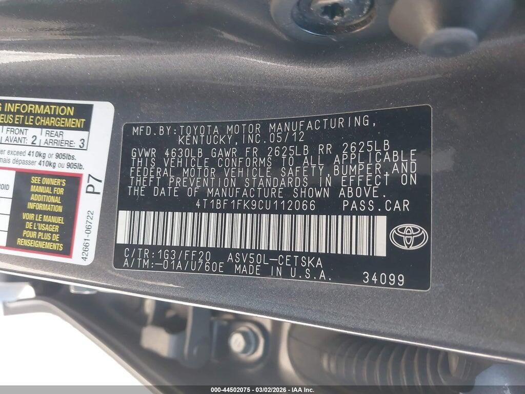 4T1BF1FK9CU112066 2012 TOYOTA CAMRY photo no. 9