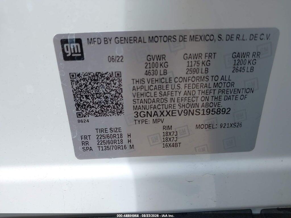 3GNAXXEV9NS195892 2022 CHEVROLET EQUINOX photo no. 9