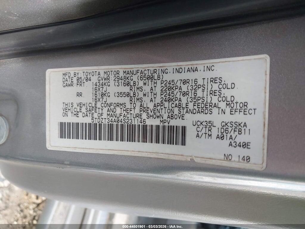 5TDZT34A04S231146 2004 TOYOTA SEQUOIA photo no. 9