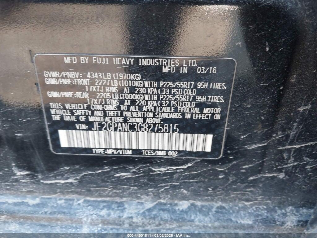 JF2GPANC3G8275815 2016 SUBARU CROSSTREK photo no. 9