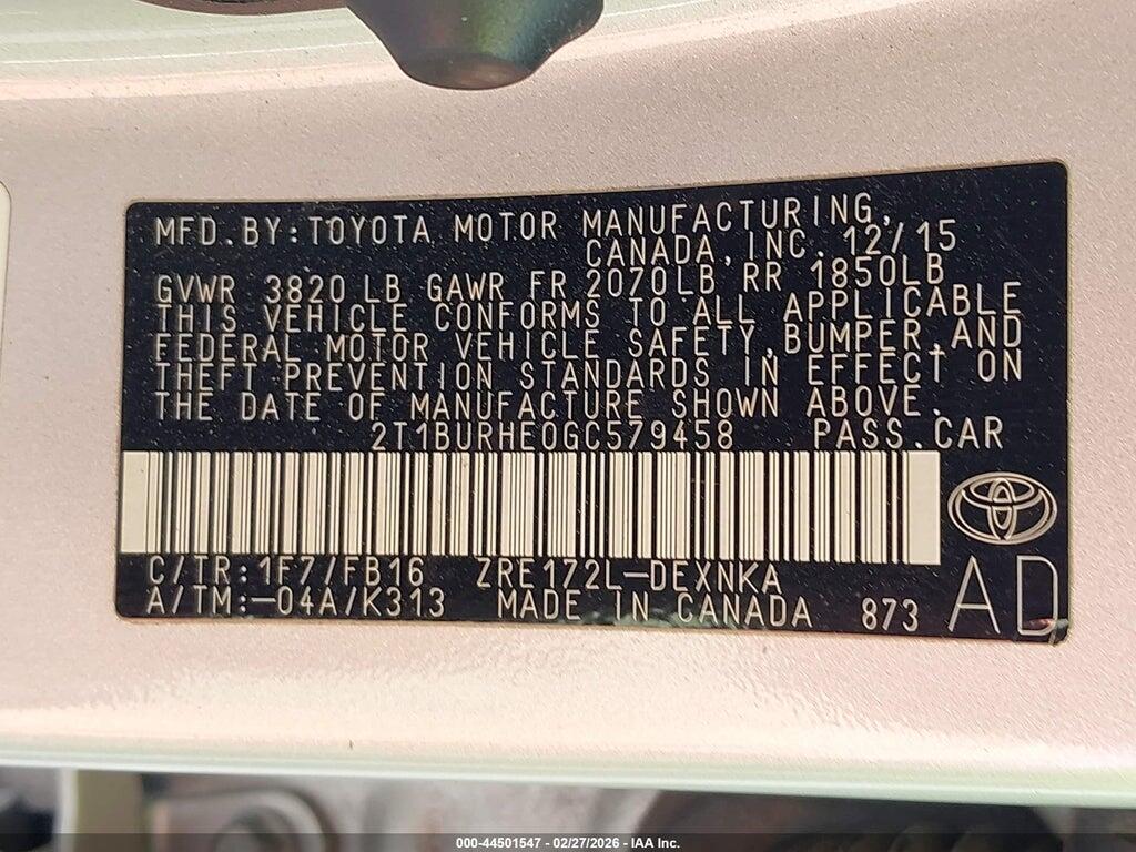 2T1BURHE0GC579458 2016 TOYOTA COROLLA photo no. 9
