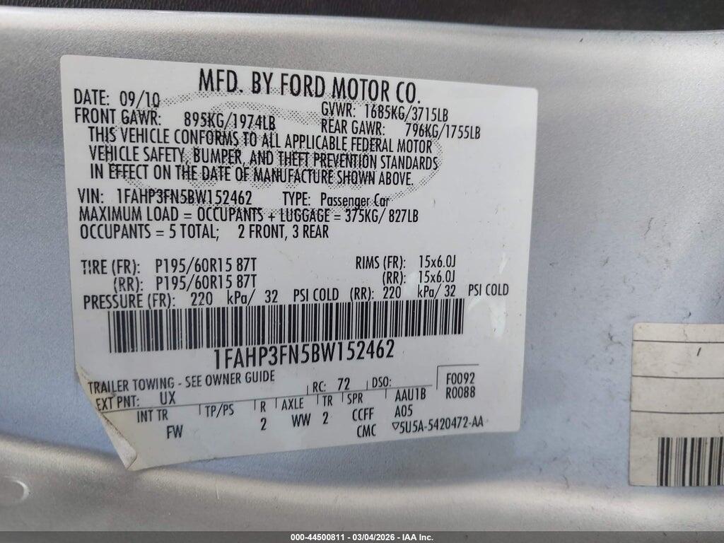 1FAHP3FN5BW152462 2011 FORD FOCUS photo no. 9