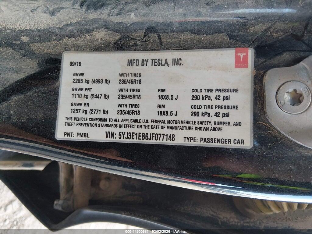 5YJ3E1EB6JF077148 2018 TESLA MODEL 3 photo no. 9