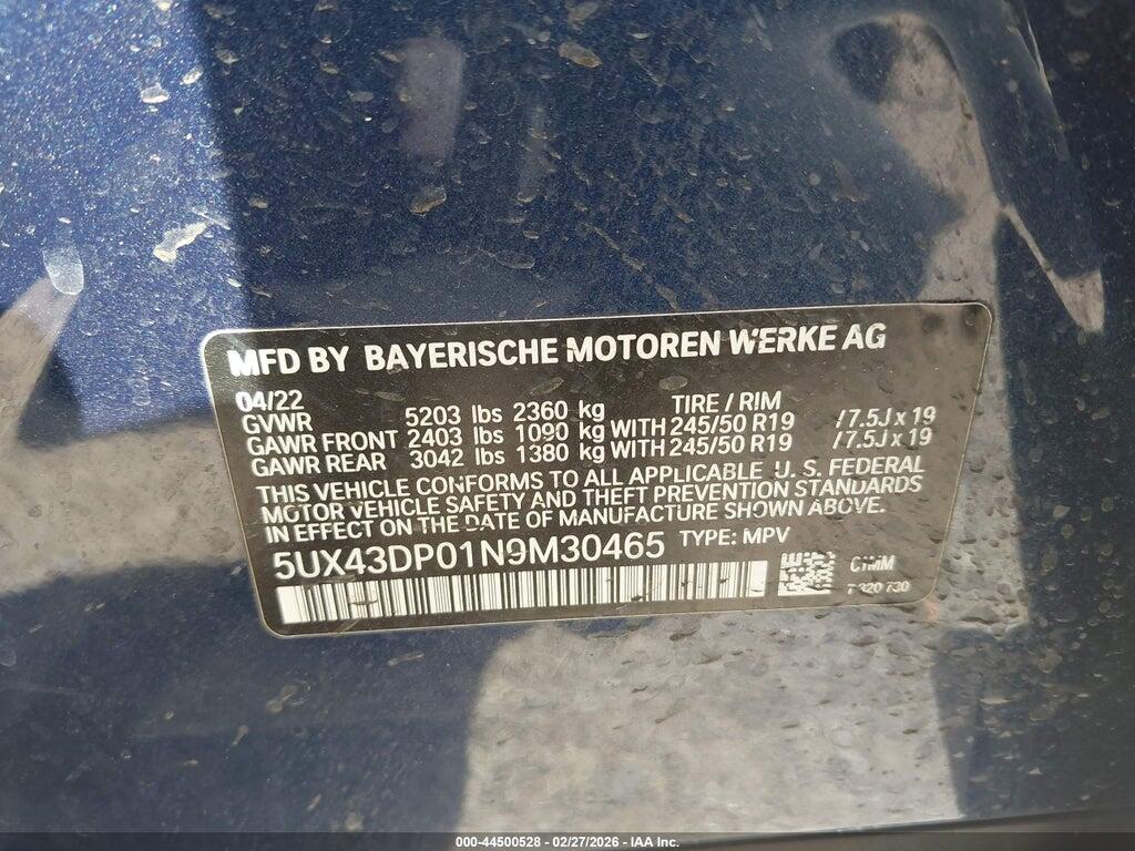 5UX43DP01N9M30465 2022 BMW X3 photo no. 9