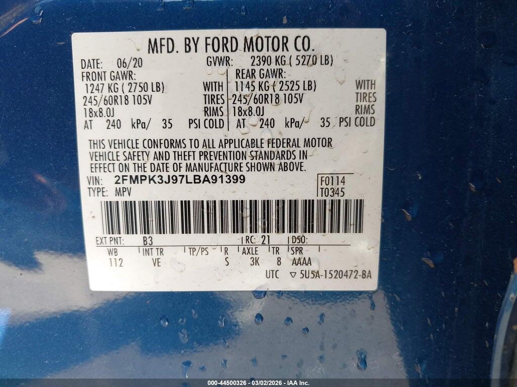2FMPK3J97LBA91399 2020 FORD EDGE photo no. 9