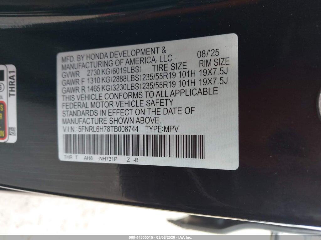 5FNRL6H78TB008744 2026 HONDA ODYSSEY photo no. 9