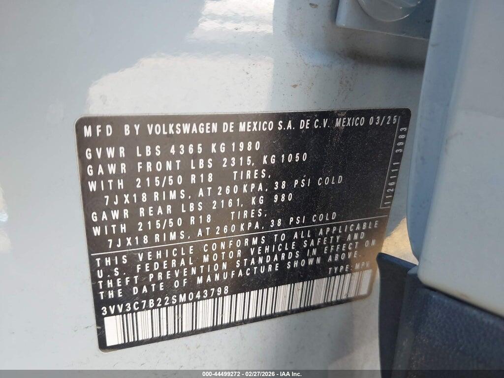 3VV3C7B22SM043798 2025 VOLKSWAGEN TAOS photo no. 9