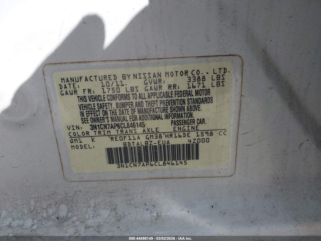 3N1CN7AP6CL846145 2012 NISSAN VERSA photo no. 9