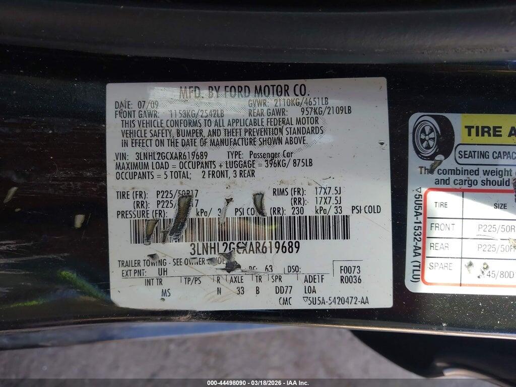 3LNHL2GCXAR619689 2010 LINCOLN MKZ photo no. 9