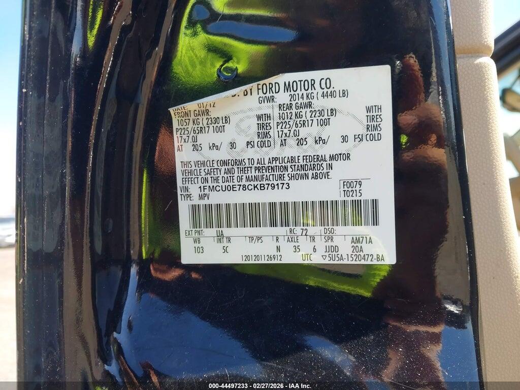 1FMCU0E78CKB79173 2012 FORD ESCAPE photo no. 9