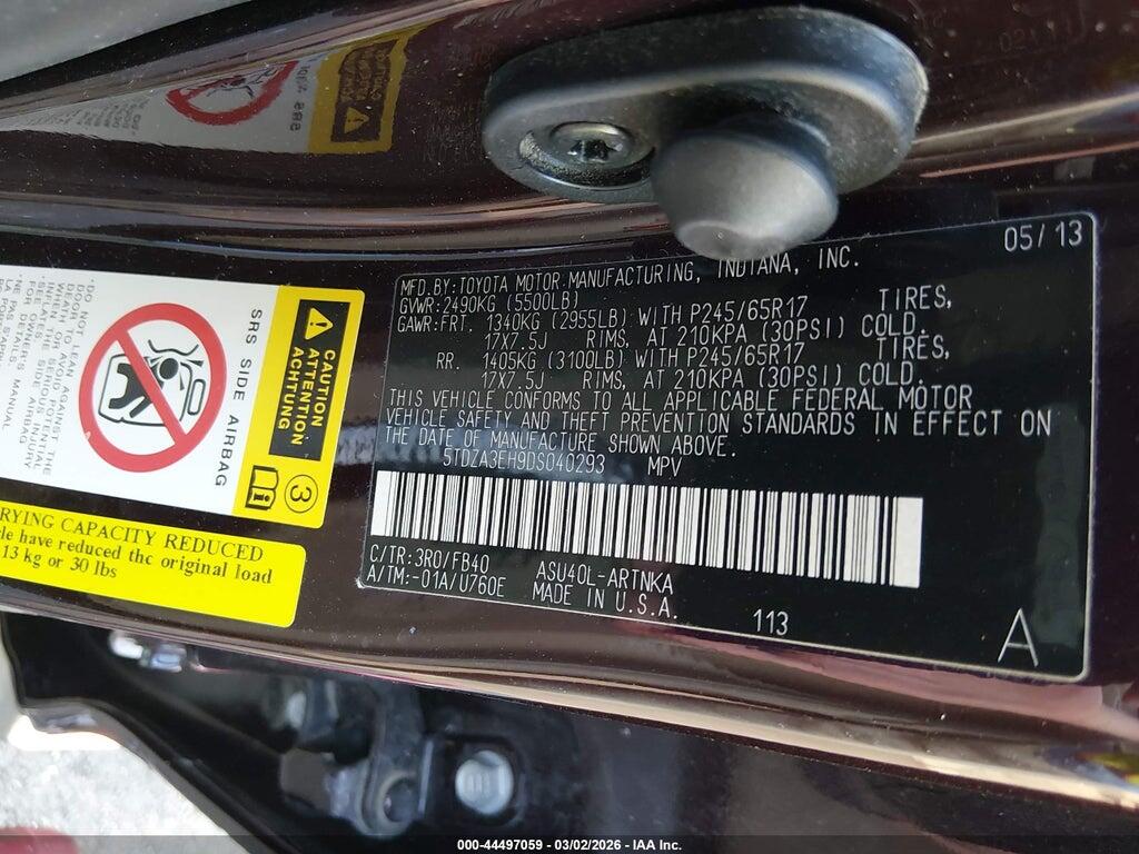 5TDZA3EH9DS040293 2013 TOYOTA HIGHLANDER photo no. 9