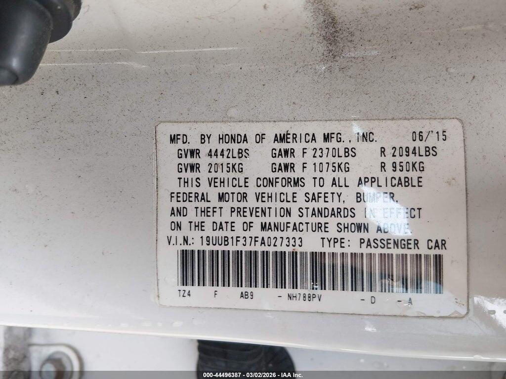 19UUB1F37FA027333 2015 ACURA TLX photo no. 9