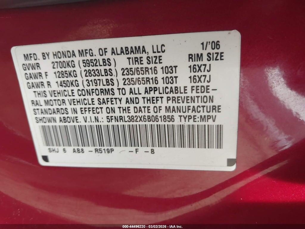 5FNRL382X6B061856 2006 HONDA ODYSSEY photo no. 9