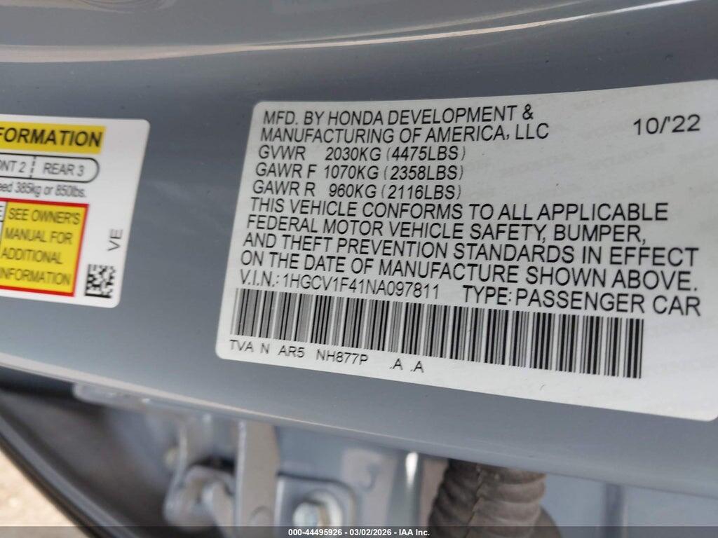 1HGCV1F41NA097811 2022 HONDA ACCORD photo no. 9