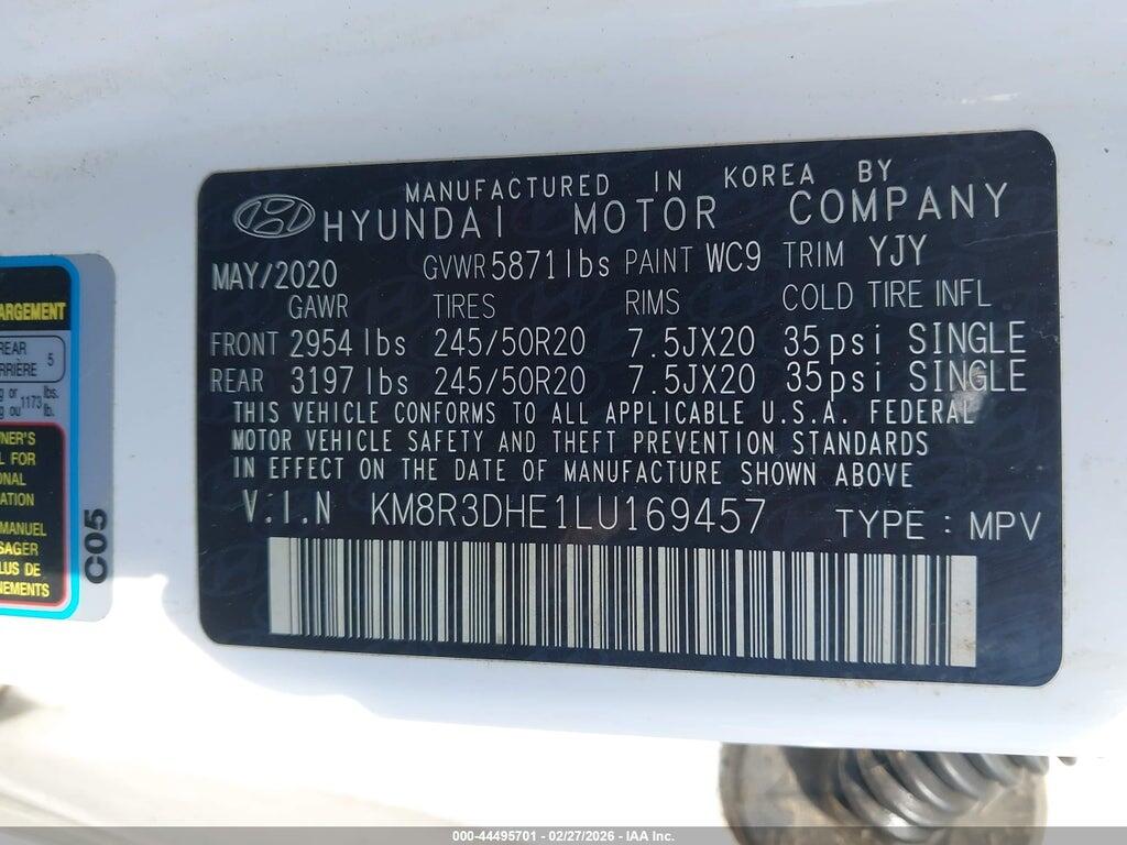 KM8R3DHE1LU169457 2020 HYUNDAI PALISADE photo no. 9