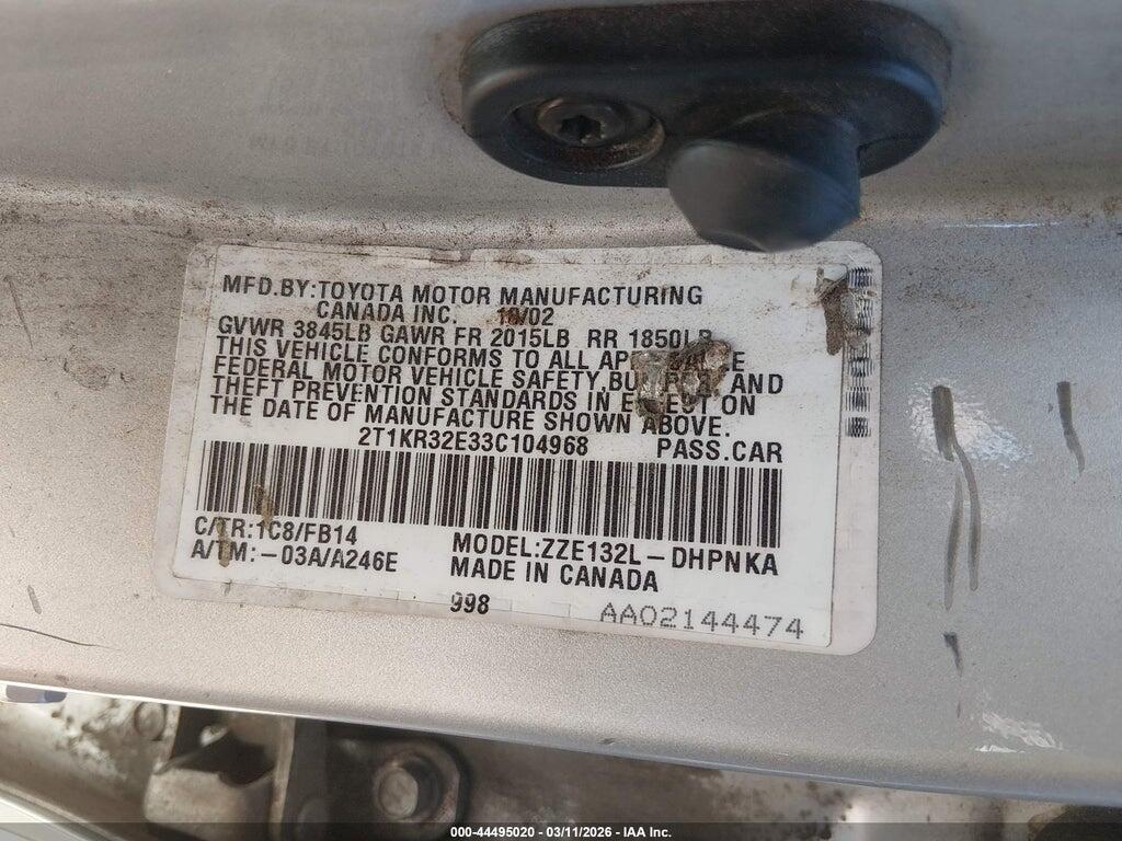 2T1KR32E33C104968 2003 TOYOTA MATRIX photo no. 9