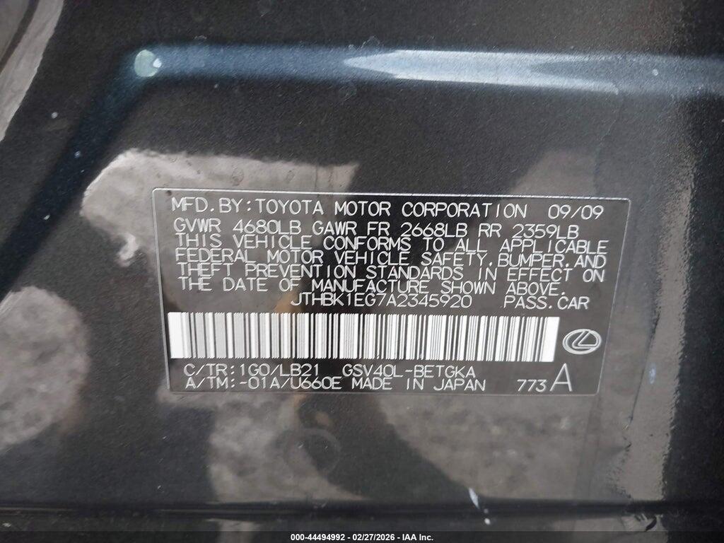 JTHBK1EG7A2345920 2010 LEXUS ES 350 photo no. 9