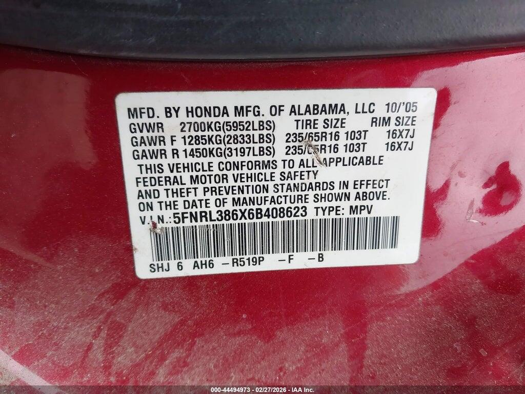 5FNRL386X6B408623 2006 HONDA ODYSSEY photo no. 9