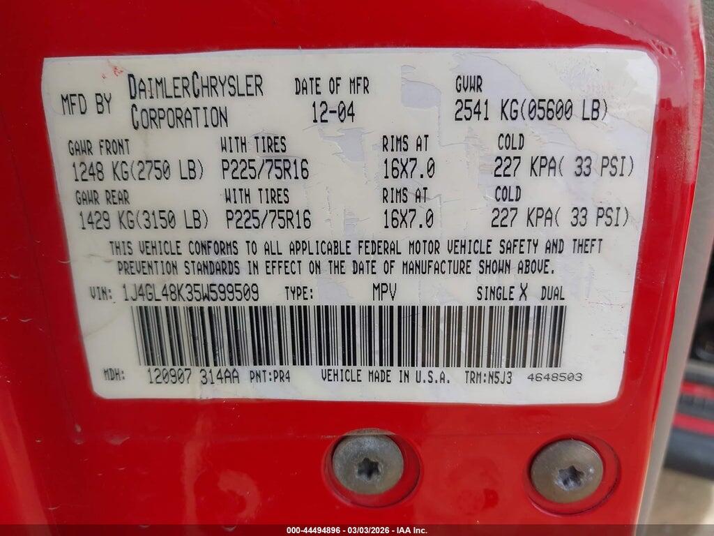 1J4GL48K35W599509 2005 JEEP LIBERTY photo no. 9