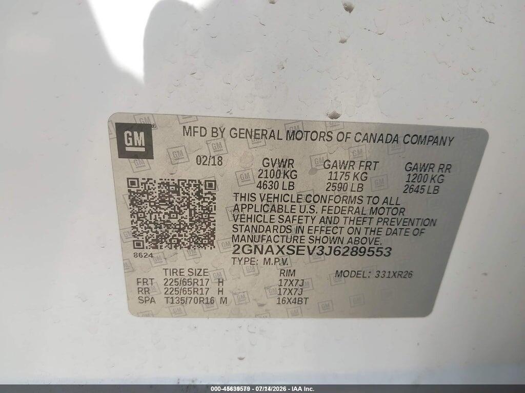 2GNAXSEV3J6289553 2018 CHEVROLET EQUINOX photo no. 9