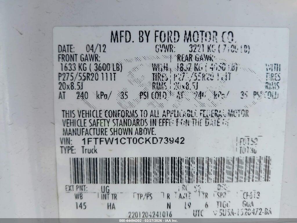 1FTFW1CT0CKD73942 2012 FORD F-150 photo no. 9