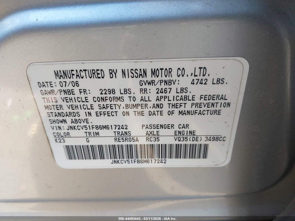 JNKCV51F86M617242 2006 INFINITI G35X photo no. 9