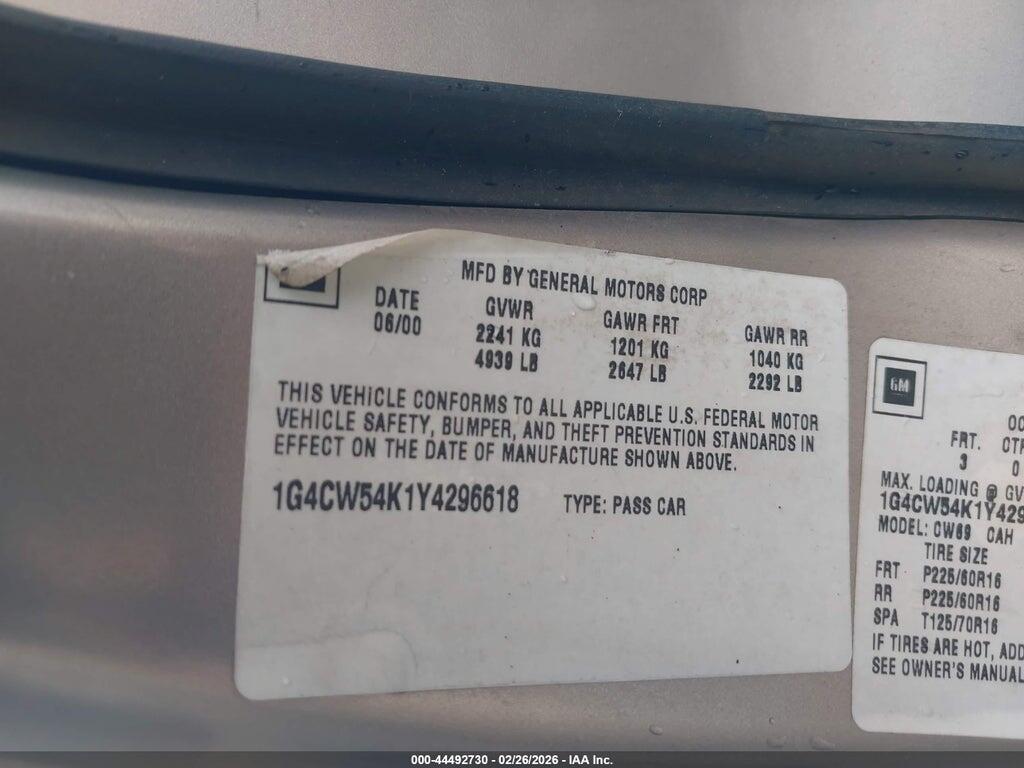 1G4CW54K1Y4296618 2000 BUICK PARK AVENUE photo no. 9