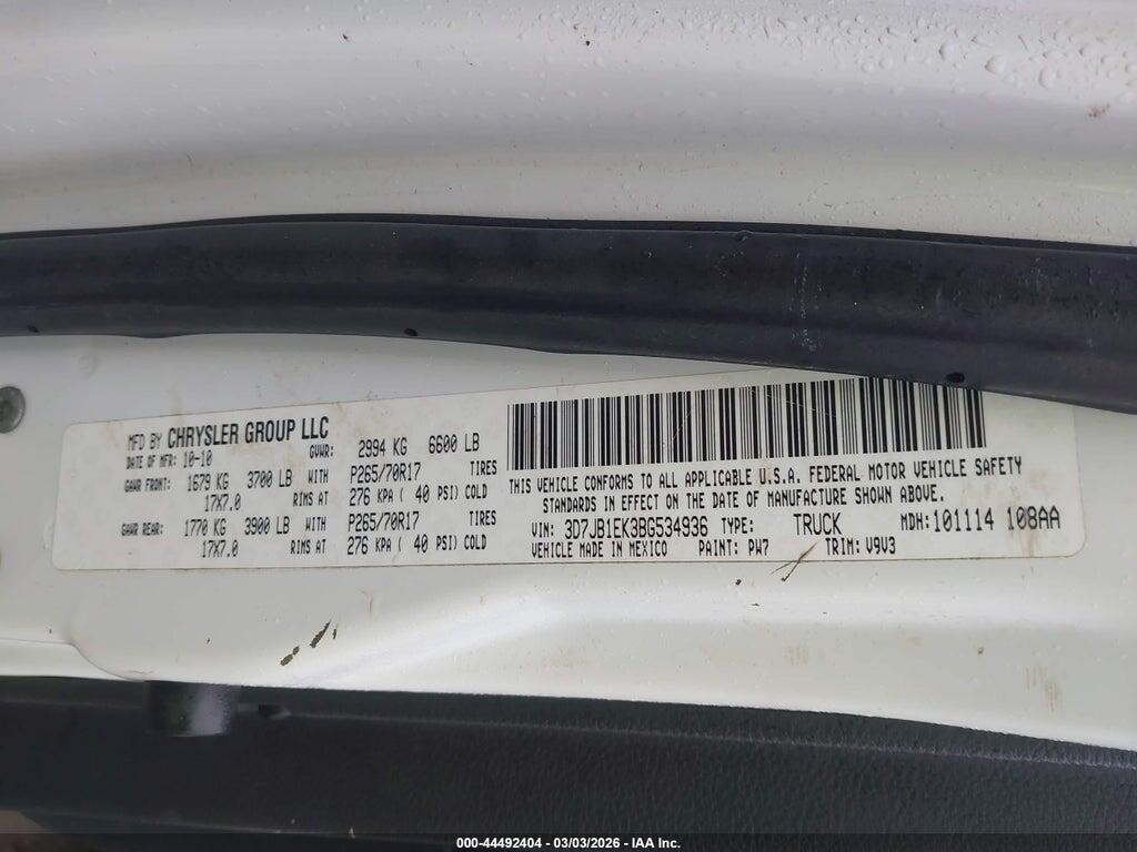 3D7JB1EK3BG534936 2011 RAM RAM 1500 photo no. 9